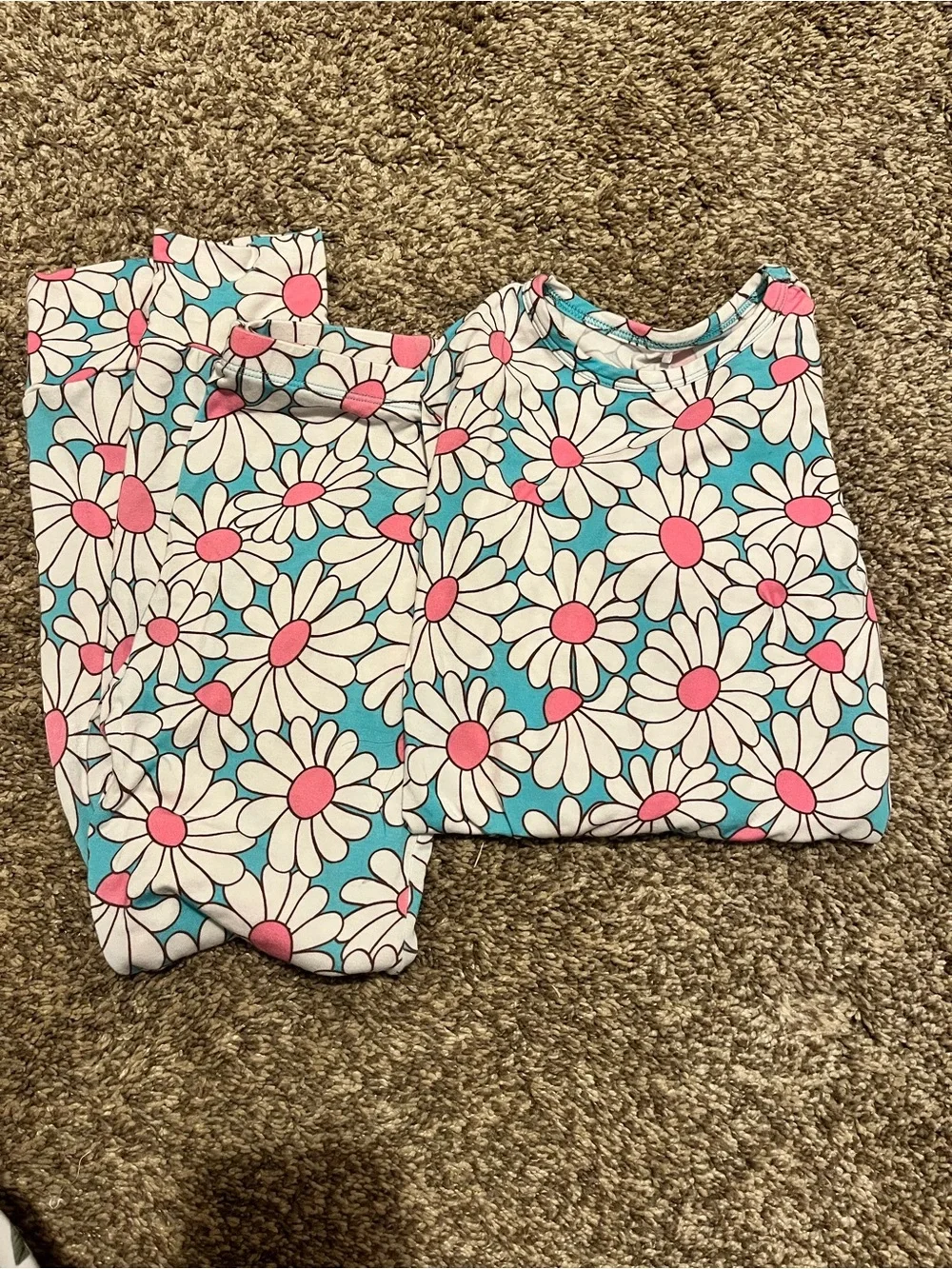 Posh Peanut Blue Floral Daisy Pajama Set with Pink Centers